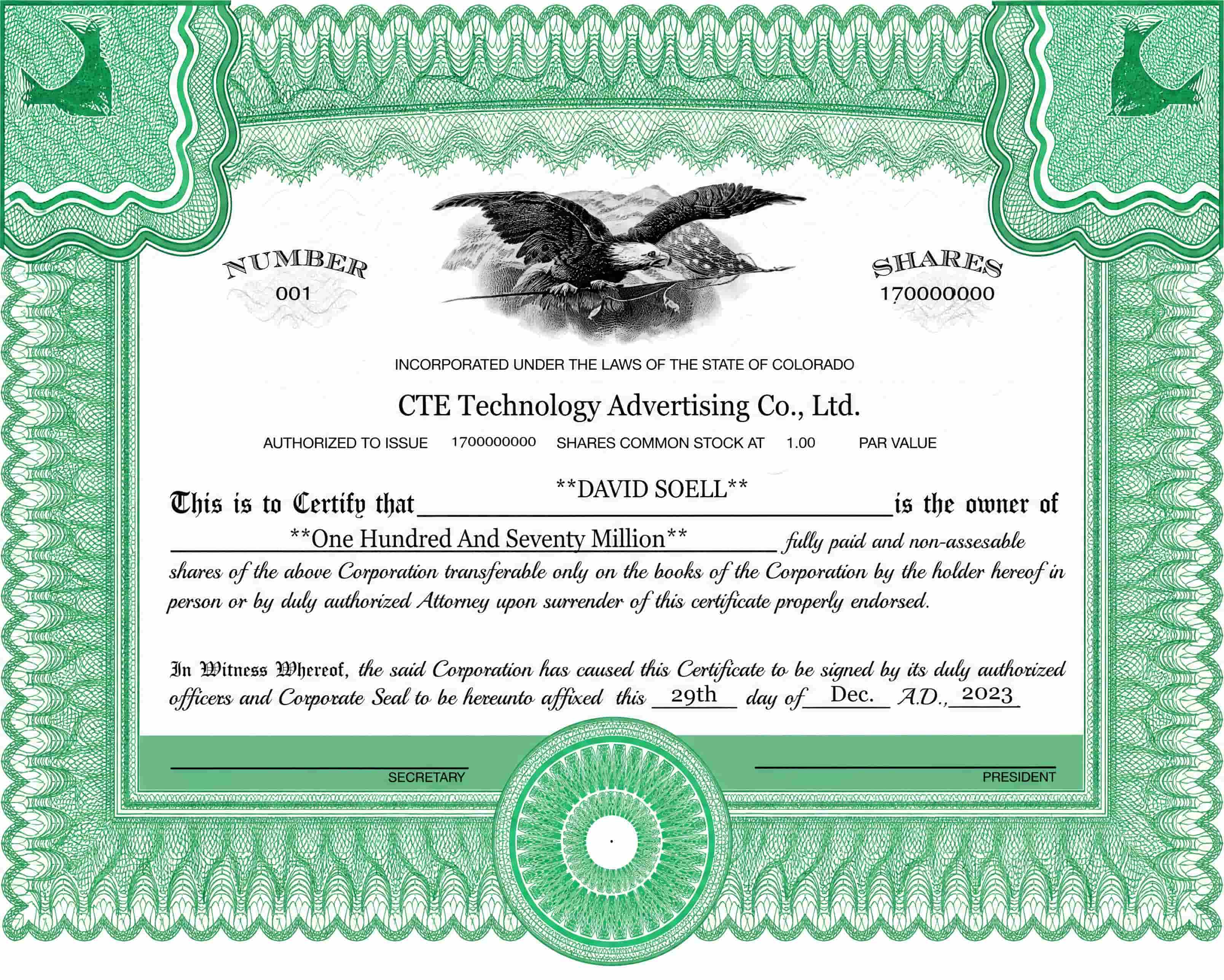 Certificado de acciones